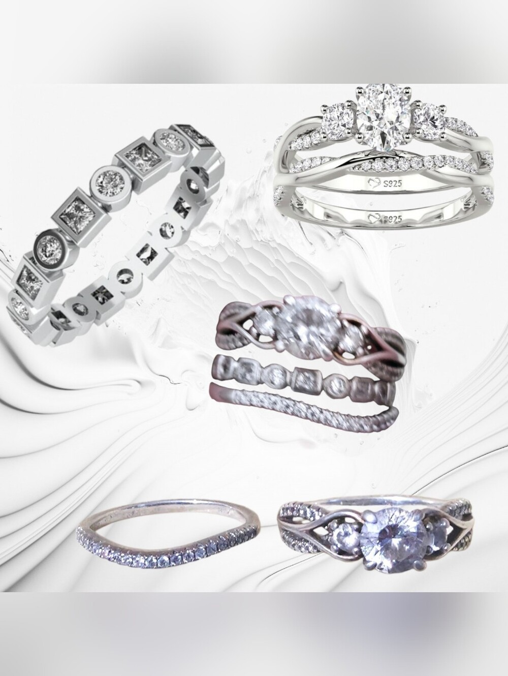 JEULIA 925 3-PIECE STACKABLE ENGAGEMENT RING SET